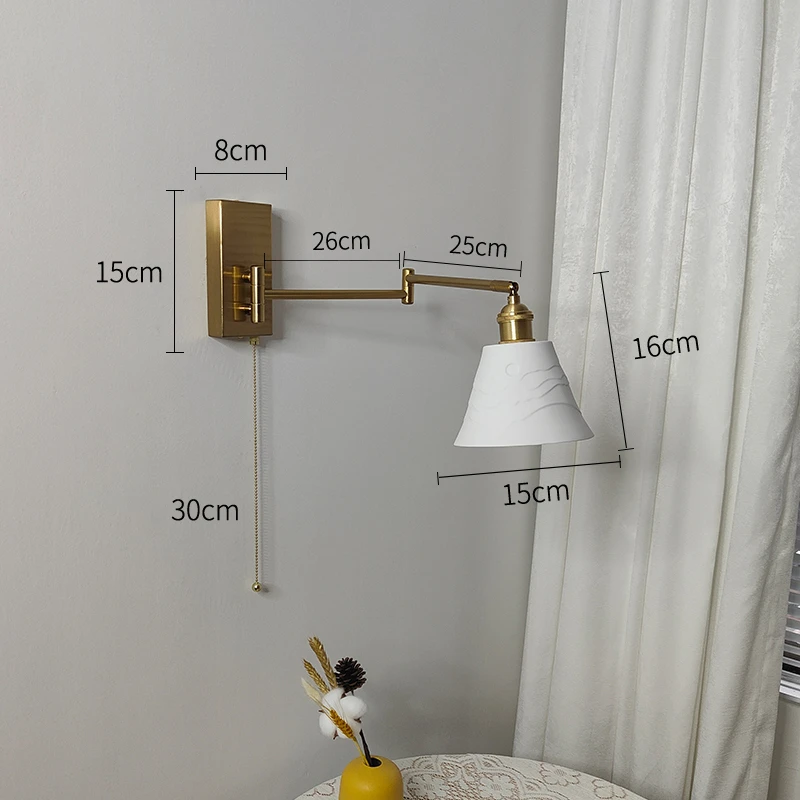 IWHD Nordic Modern LED Wall Sconce Left Right Rotate Pull Chain Switch Bedroom Restaurant Bar Beside Lamp Ceramic Stair Light