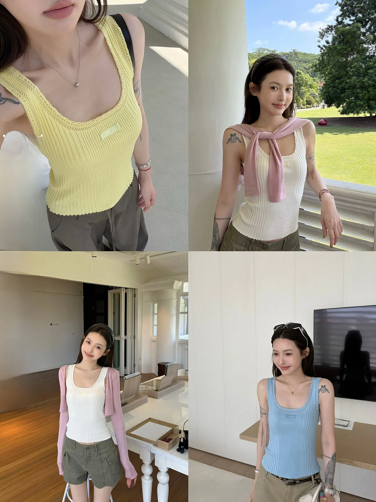 

Женский летний повседневный универсальный вязаный жилет NingSi с ажурным кружевом и вертикальными полосками, приталенный топ с U-образным вырезом, дышащий