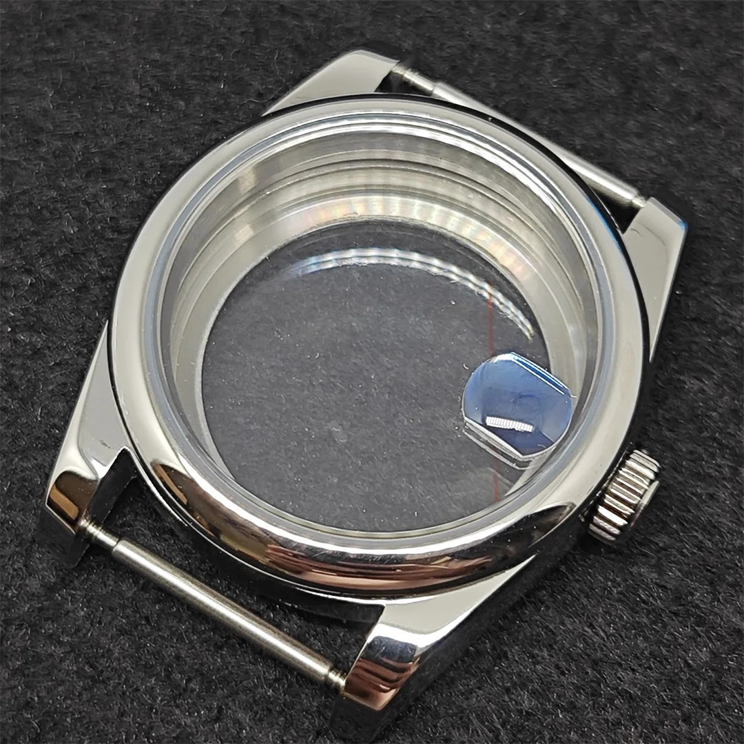 Cassa per orologio argentata rotonda smussata in acciaio inossidabile da 36 mm Accessori di ricambio per orologi in vetro zaffiro per movimento NH35/NH36/4R