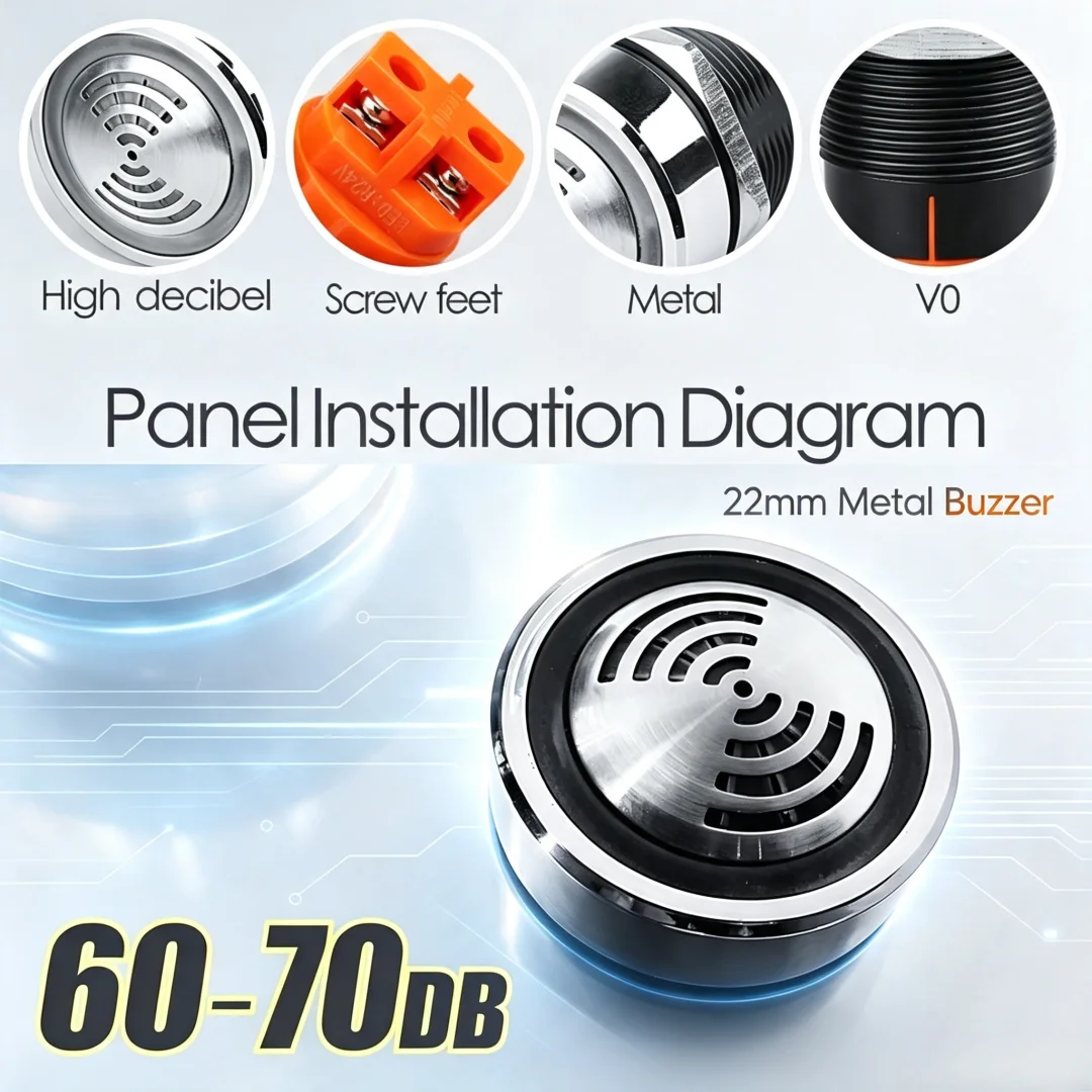 LANBOO 22mm Metal Buzzer Flash LED Alarm Indicator Light DC12V DC24V AD16 22SM Flashmetal Signal Switch
