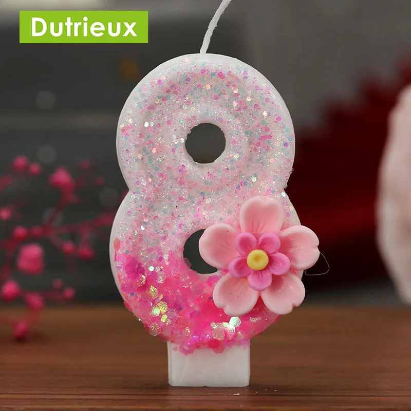 Digital Candles with Pink Flowers, Birthday Candles Party Atmosphere Candless Scene Decorations, Home Decoration, New 0-9 1Pc