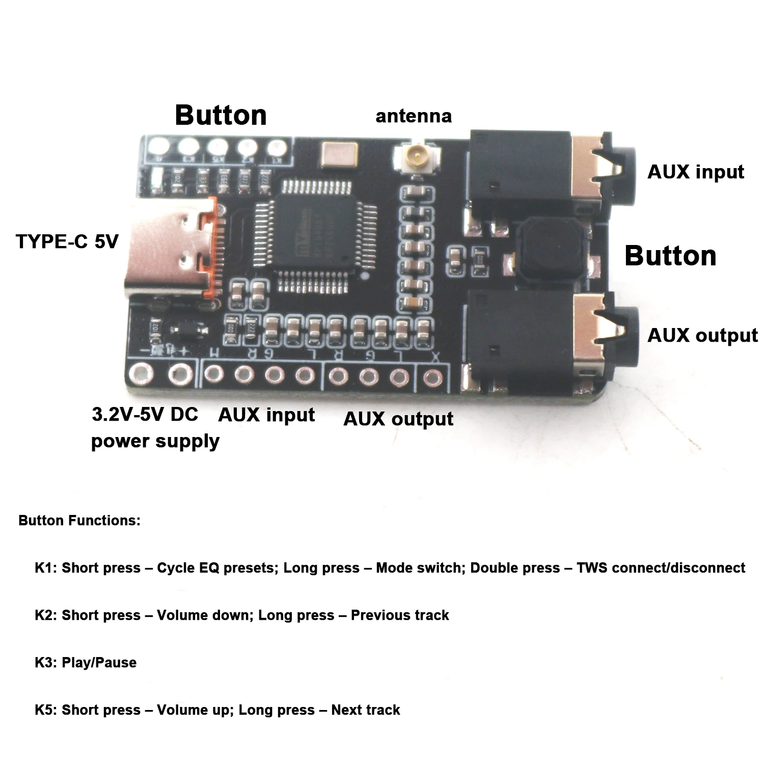 BP1048B1 DSP Tuning Module Bluetooth 5.3 AAC SBC Audio Board USB Sound Card AUX Audio Output DIY BT Car Speaker Hi-FI Amplifier