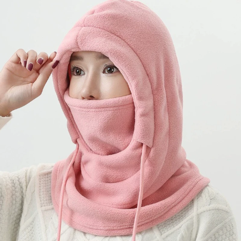 Warme Unisex-Winter-Sturmhaube, gestrickte Kapuze, winddichte Maske mit Kordelzug, Motorrad-Reitkopfbedeckung, Kappe für kaltes Wetter