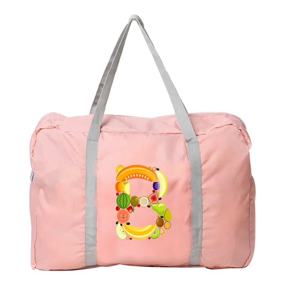 Tendência à prova de água bagagem viagem saco frutas série impressão ombro pacote bolsa de náilon casual dobrável grande capacidade novo tote bags