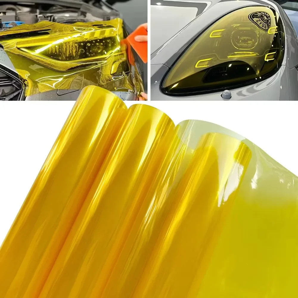 Golden Yellow Light PVC Car Headlights Taillight Film Fog Stretchable Auto Taillight Tint StickersCar Light Film Car Styling
