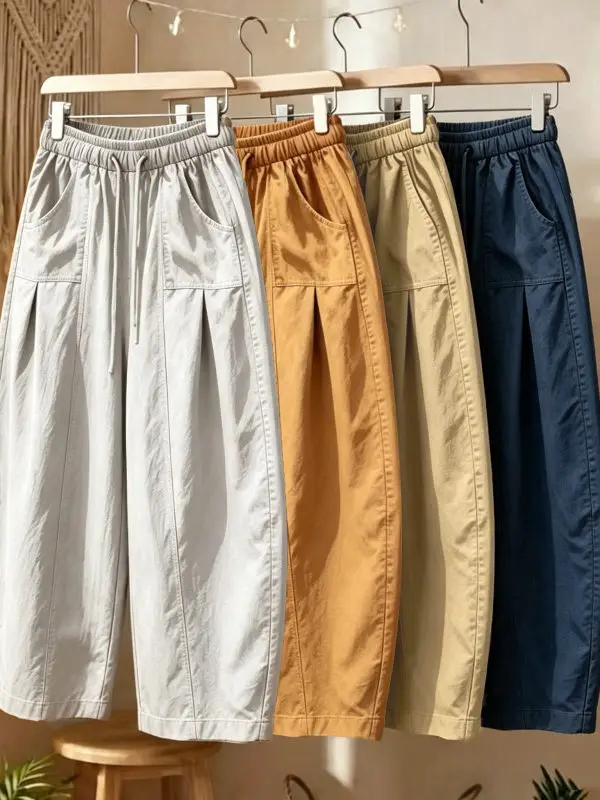 Fashionable Casual Pants Women's Summer New Large Size Lazy Loose Small Middle-aged Balloon Knife Wide Leg Pants