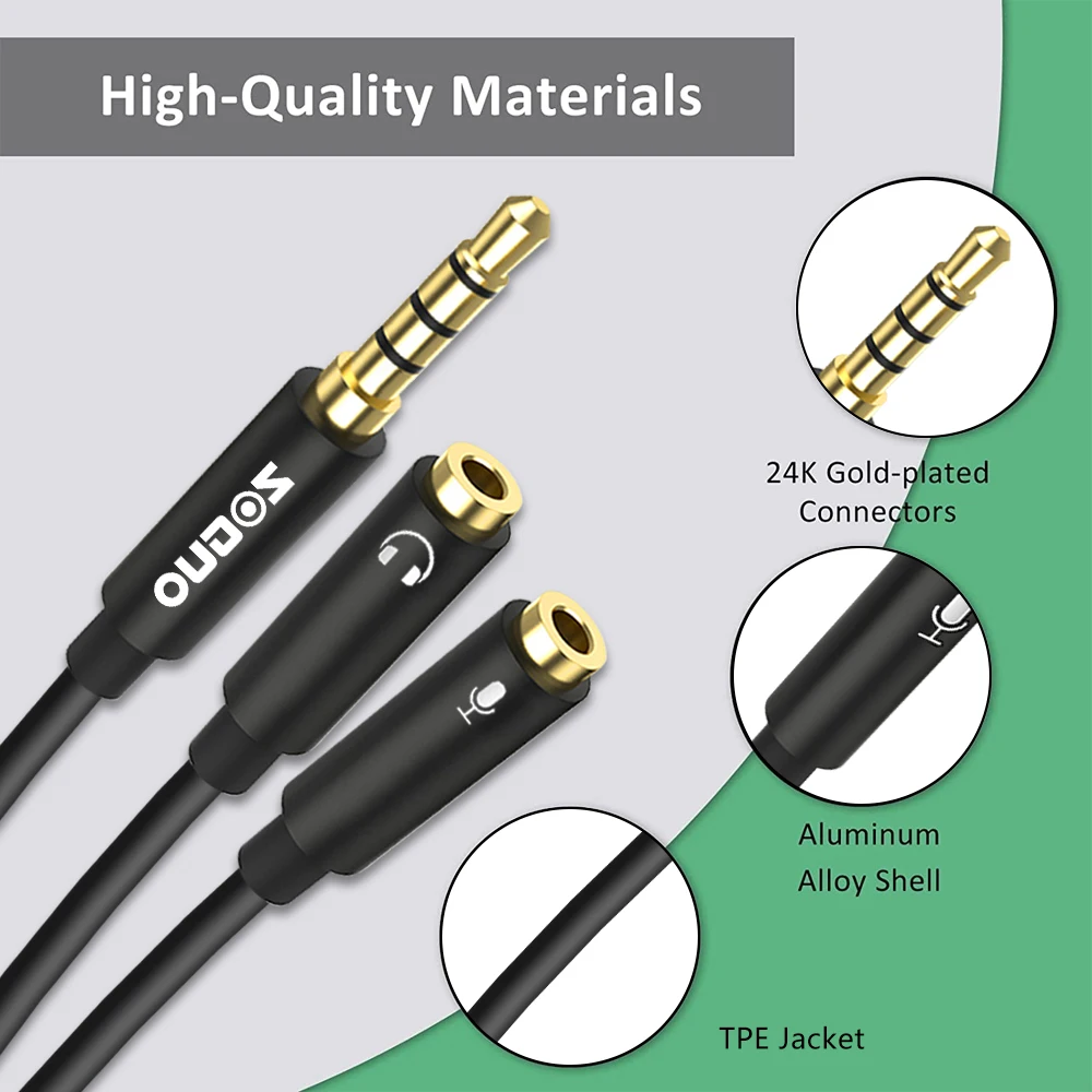 ZOGUO Audio Splitter TRRS Headphone Adapter Y Splitter Cable Stereo Male to 2 Female Separate Mic and Audio for PS4 PC Gaming