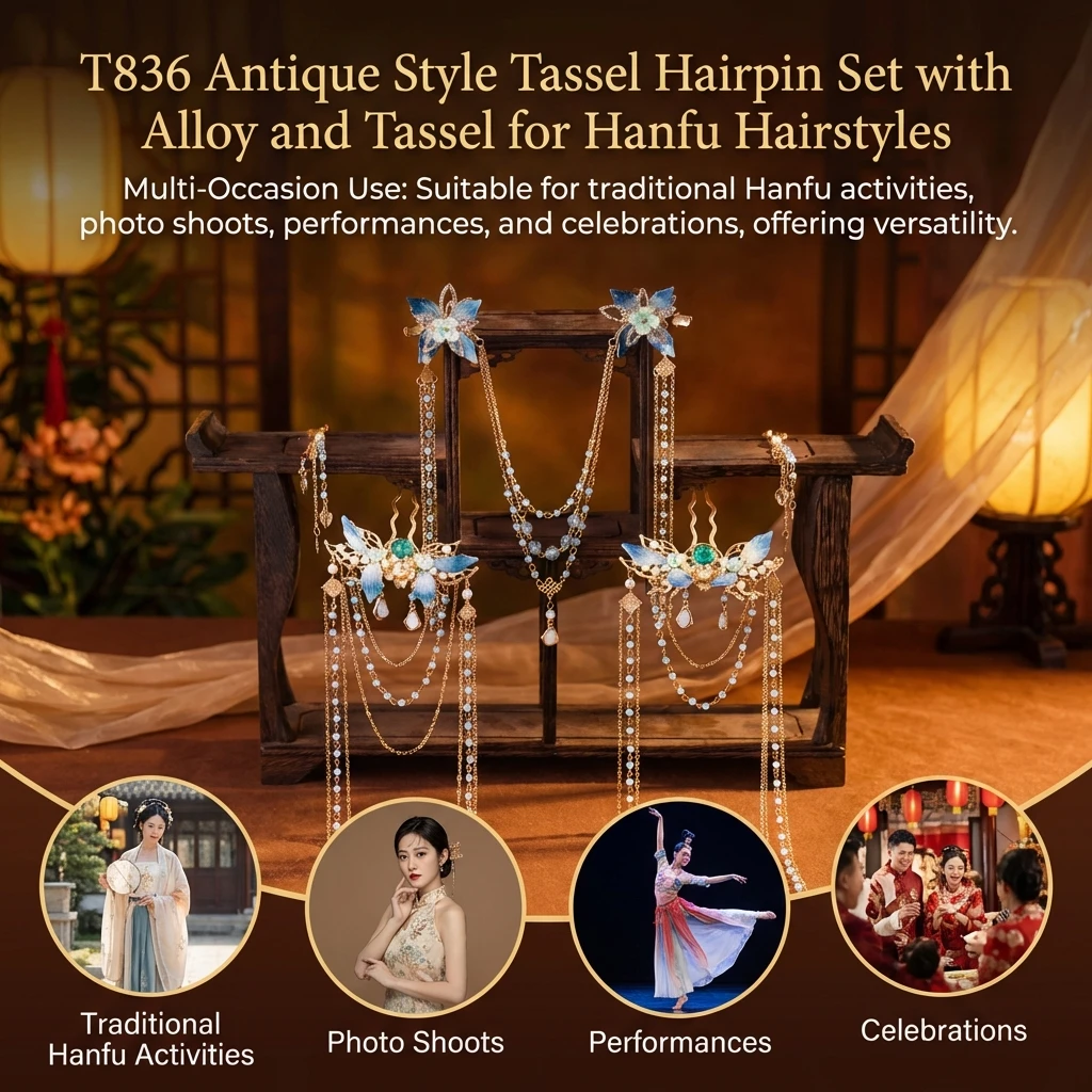 

Набор женских заколок для волос в античном стиле с кисточками из сплава для причесок Ханьфу