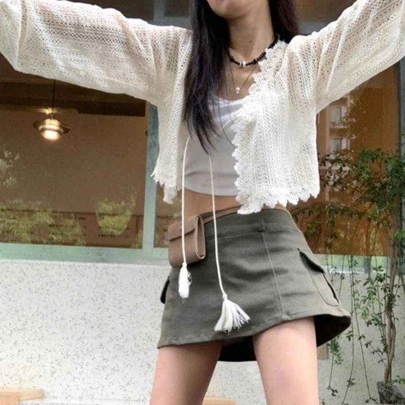 Elegant Women Cardigan Lace Shrugs Tassel Hollow Out Tender Harajuku Summer Sun-proof Sweet Bohemian All-match Korean Style Pure