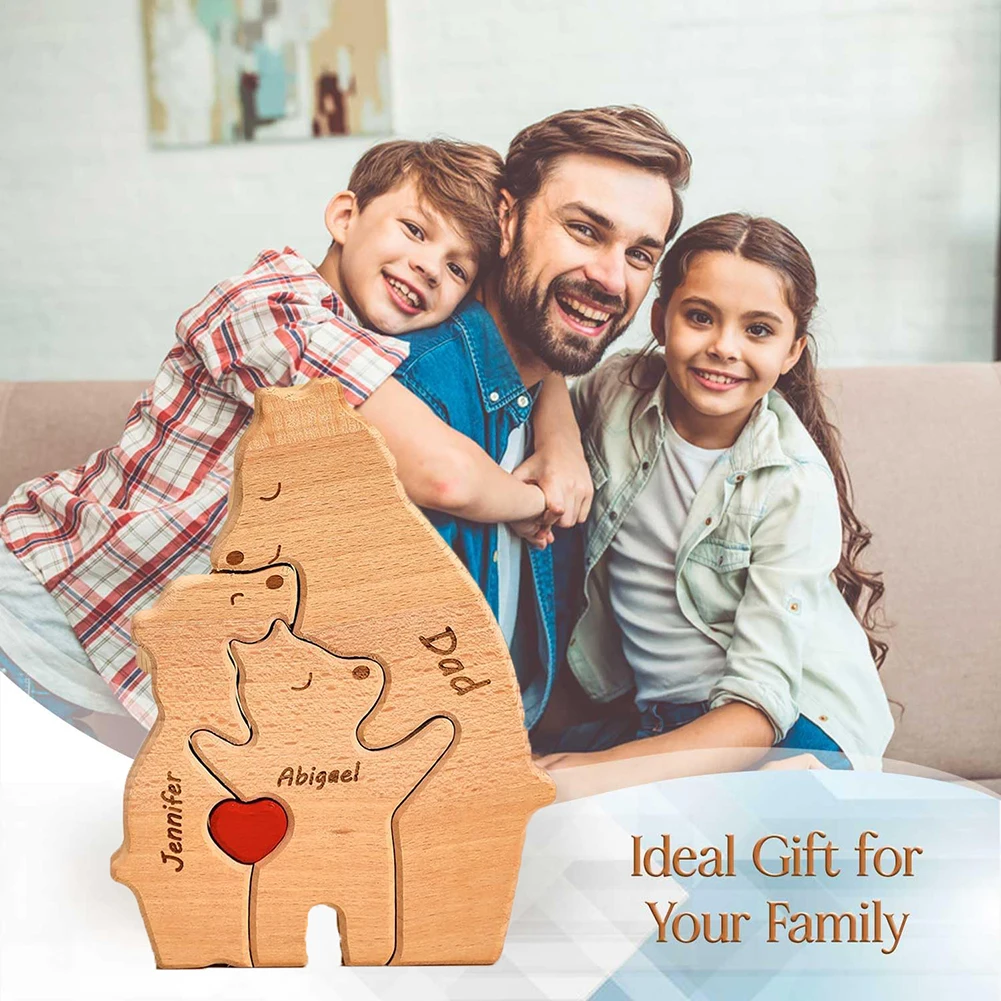 

Single Parents Bear Wooden Puzzle Gifts Personalized Free Engraving Family Names Christmas Birthday Gift For Dad Sole Family Gif