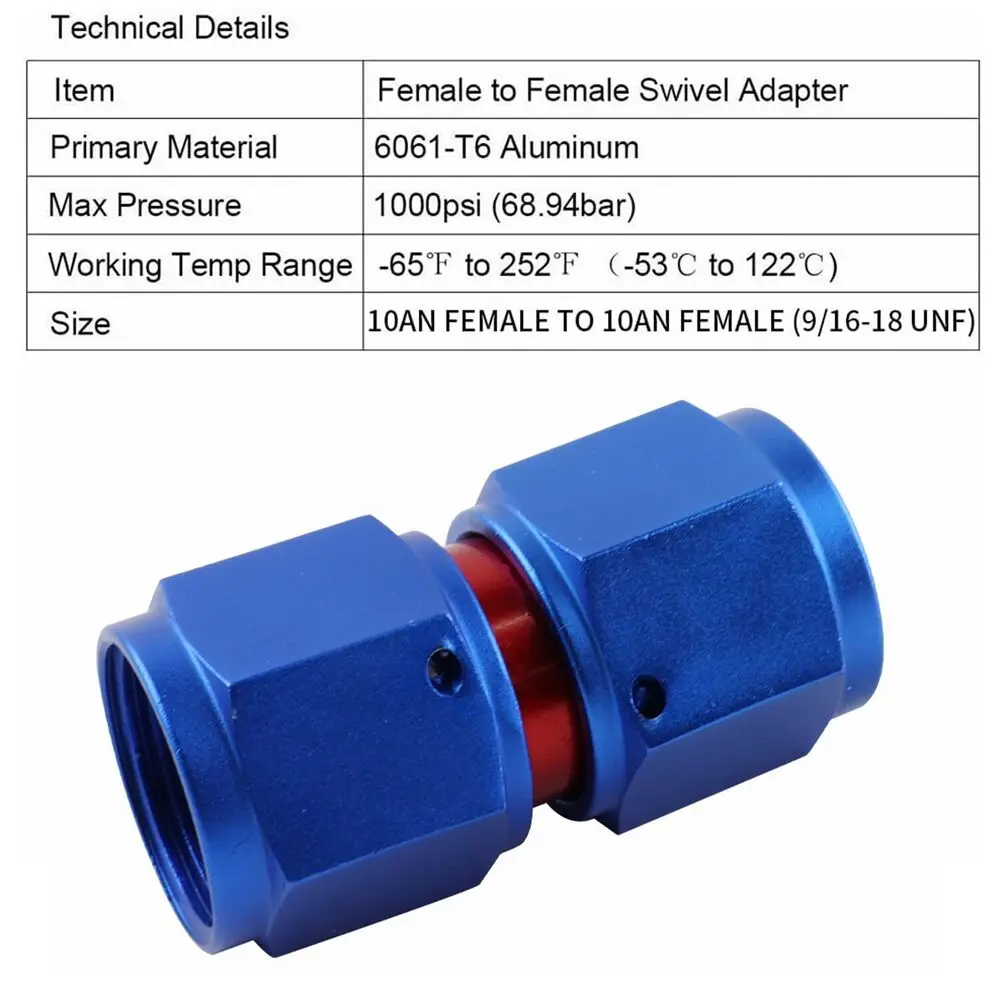 AN10 Female Swivel Coupler Union Fitting Oil Fuel Hose Line 0/45/90/180 degree