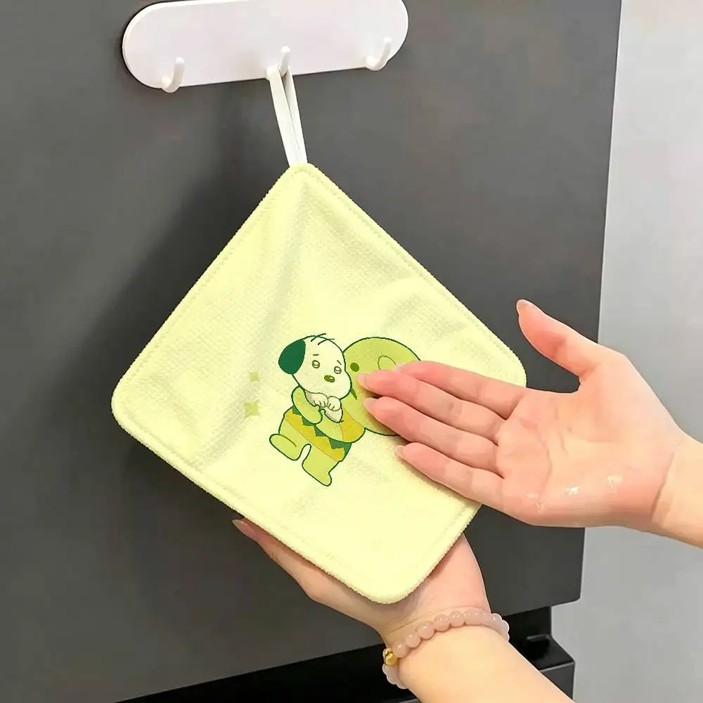 Green S-Smiski Figures Hanging Kitchen Towel, Polyester Cotton Material, Wear Resistant Hand Wiping Towel for Home