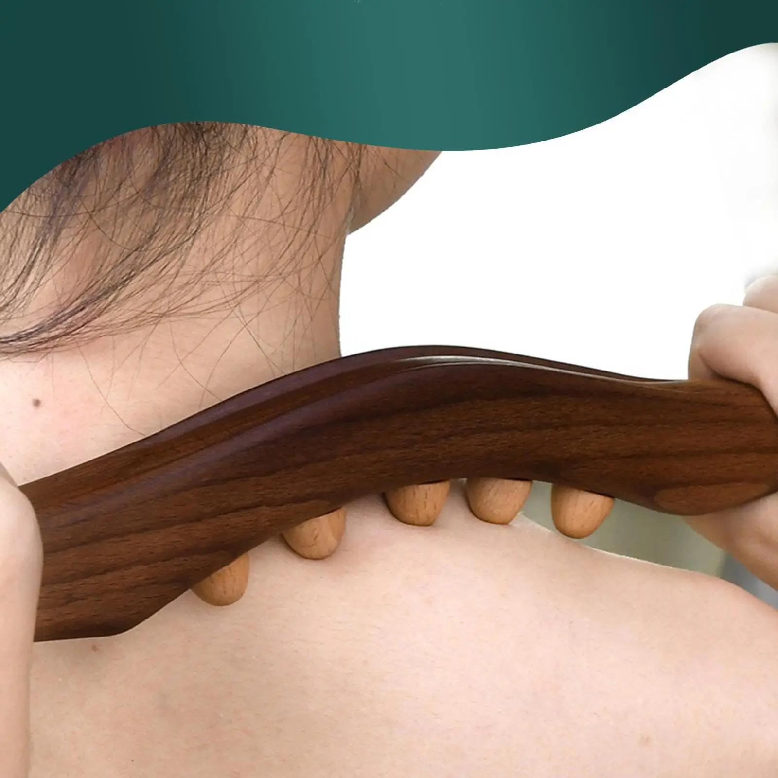 Wooden Guasha Massaging Tool Muscle Relaxation Handheld Point Treatment Head Massage 5 Beads Relieve Sore Muscles for Neck