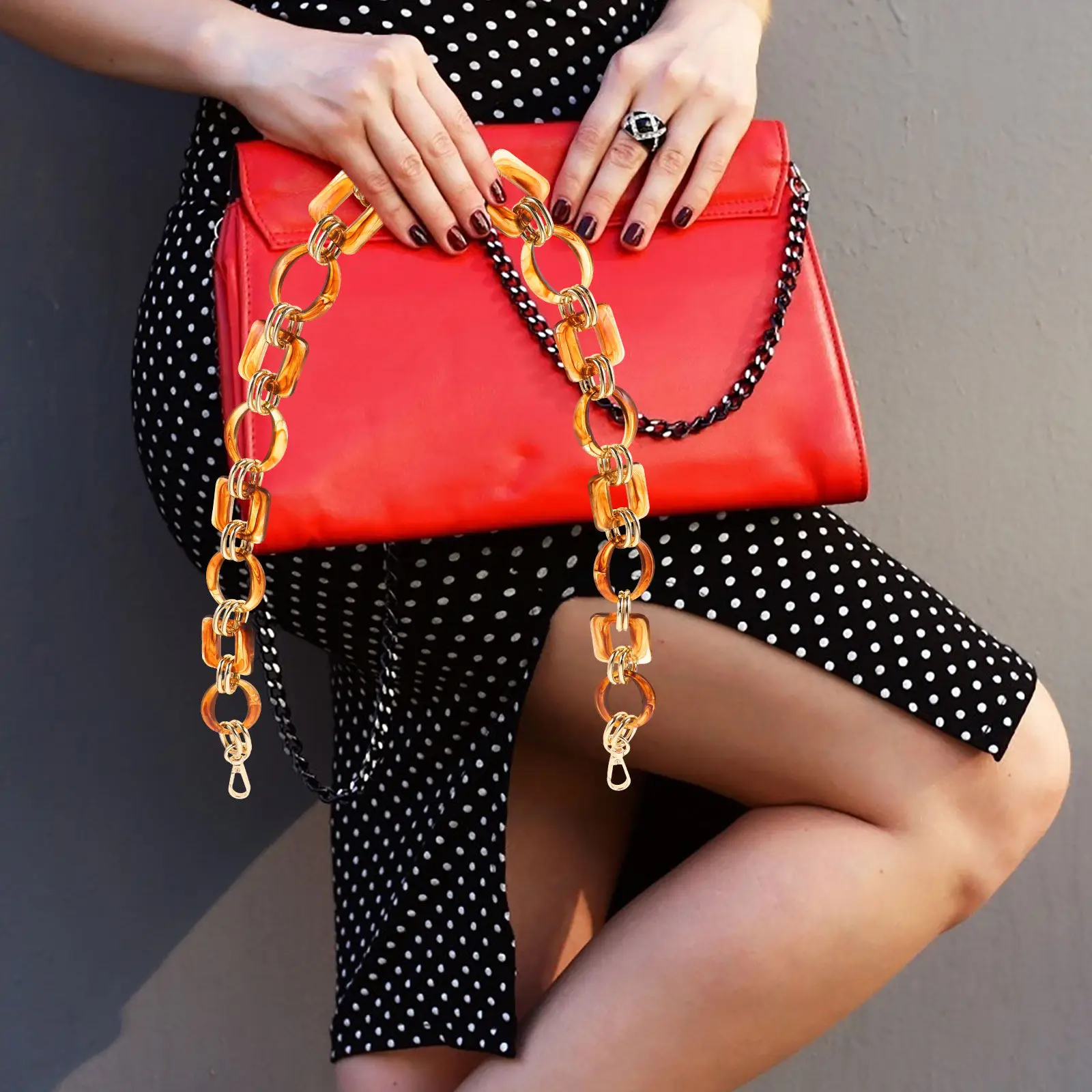31.44 Inch Amber Acrylic Purse Chain Strap Replacement Chunky Wear-Resistant Crossbody Shoulder Strap Bag Chain Extender
