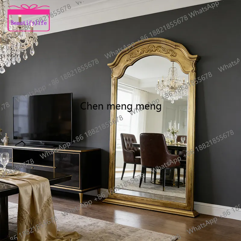 a17 French palace extension style golden floor mirror cloakroom large size full-body mirror full-length mirror