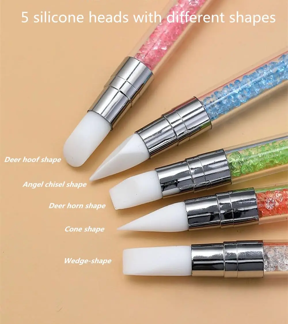 LULAA 5Pcs Double Ended Silicone Nail Art Tool Rhinestone Nail Sculpting Pen Used for Nail Design Drawing Effects and Shaping