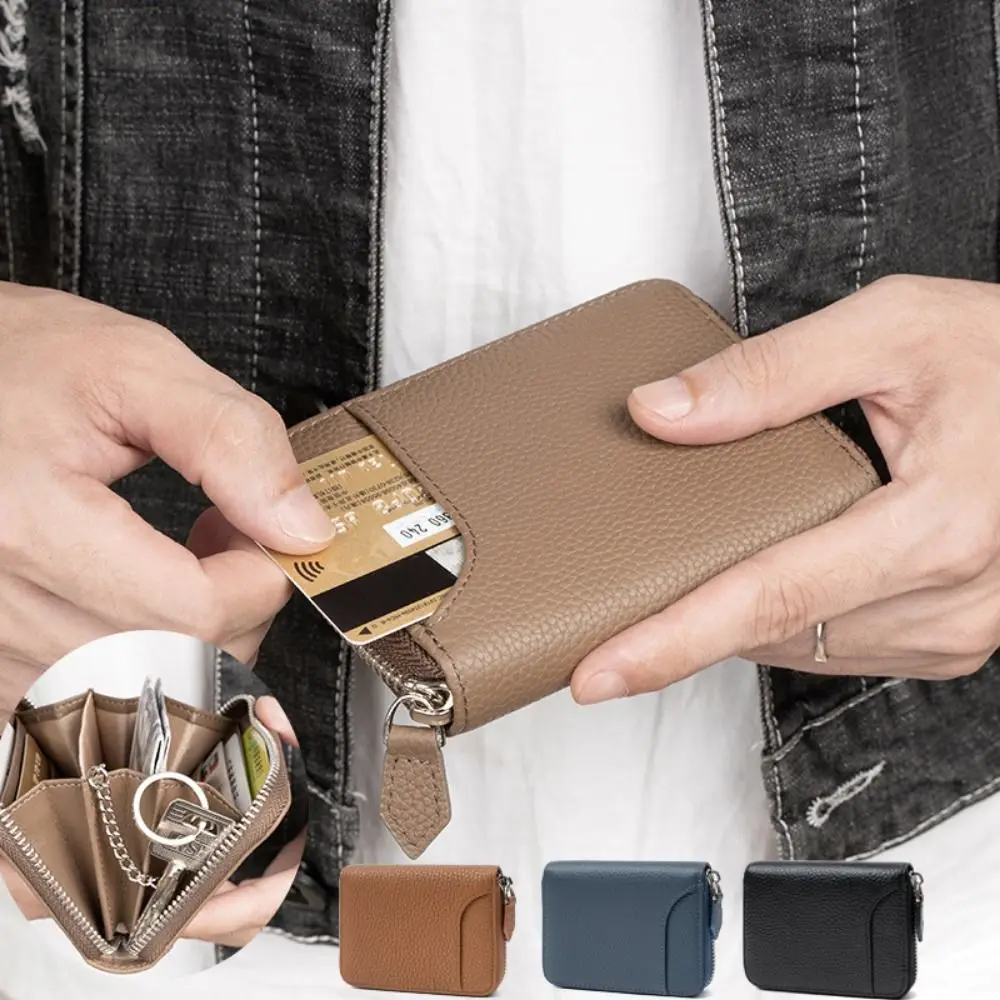 

Genuine Leather Men Short Wallet Anti-Theft RFID Blocking Protection Portable Coin Bag Multi-card Waterproof Coin Pocket Student