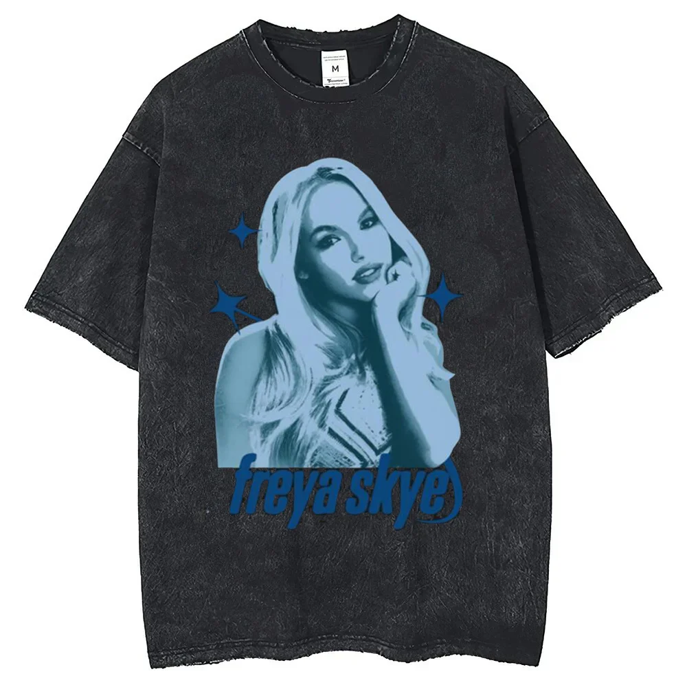 Freya Skye Vintage Washed cotton t-shirt teen Psychedelic 80s Pastel hip hop Trendy top tees Pop Culture Trendy women Gothic