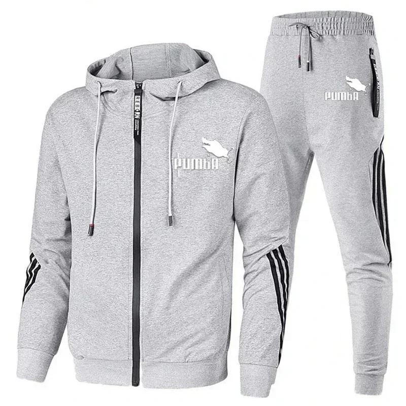 Jaqueta e calça com zíper de 2 peças masculina, agasalho de inverno, roupa esportiva casual, moletom, terno esportivo, roupas ma