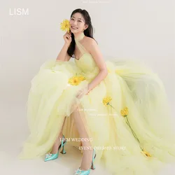 LISM Sweetheart Light Yellow Korea Evening Dresses A Line Wedding Photo Shoot Draped Pleats Long Fairy Formal Bride Party Dress