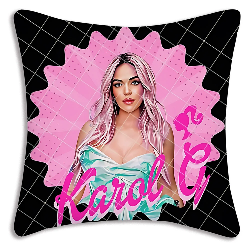 Lovely Karol G Manana Pillow Covers Cartoon Sofa Decorative Home Double-sided Printing Short Plush Cute Cushion Cover