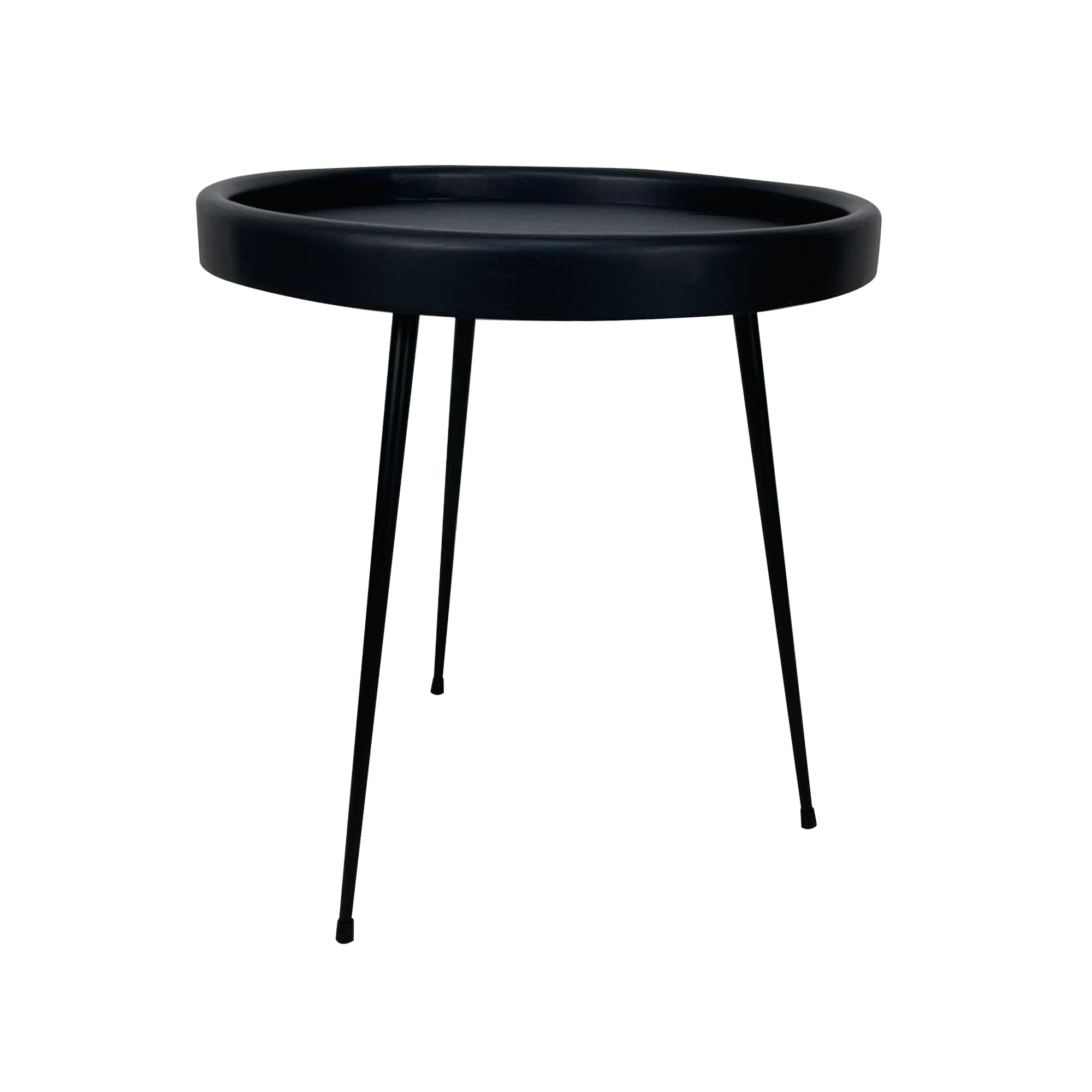Mesa auxiliar redonda para sofá de sala de estar, patas de madera y Metal de roble macizo de alta calidad, color negro