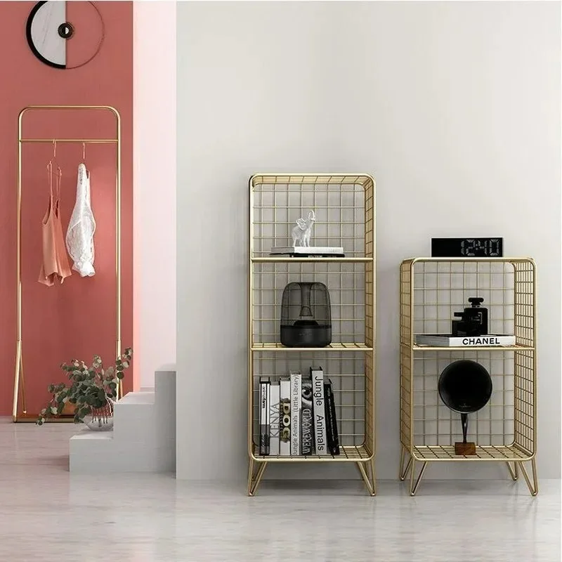 Shelf Floor Bookshelf Nordic Wrought Iron Grid Bedside Table Living Room Study Multilayer Doll Storage Bookcases for Kids