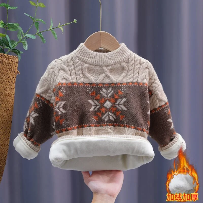 Boys Woolen Sweater Crochet Cotton Windbreak 2023 Luxury Warm Thicken Autumn Winter Pullover Teenagers Children\'s Clothing