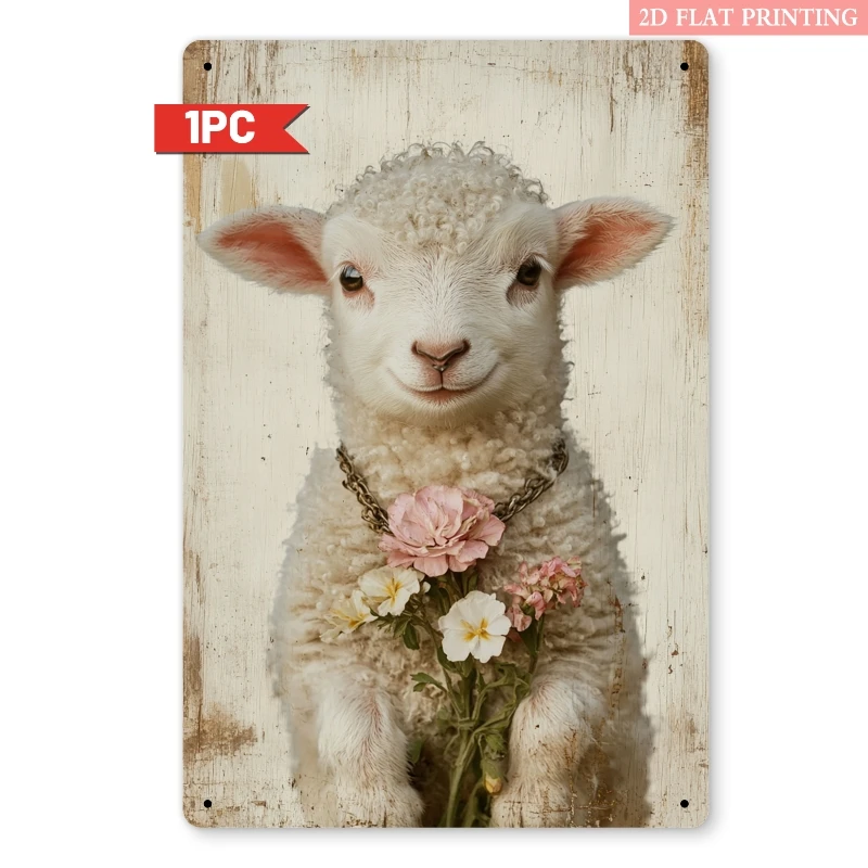 Vintage Metallschild mit Lamm- und Blumenmuster, 20x30 cm Retro-Dekorationsplakette für Zuhause, Schlafzimmer oder Bauernhaus-Wandkunst
