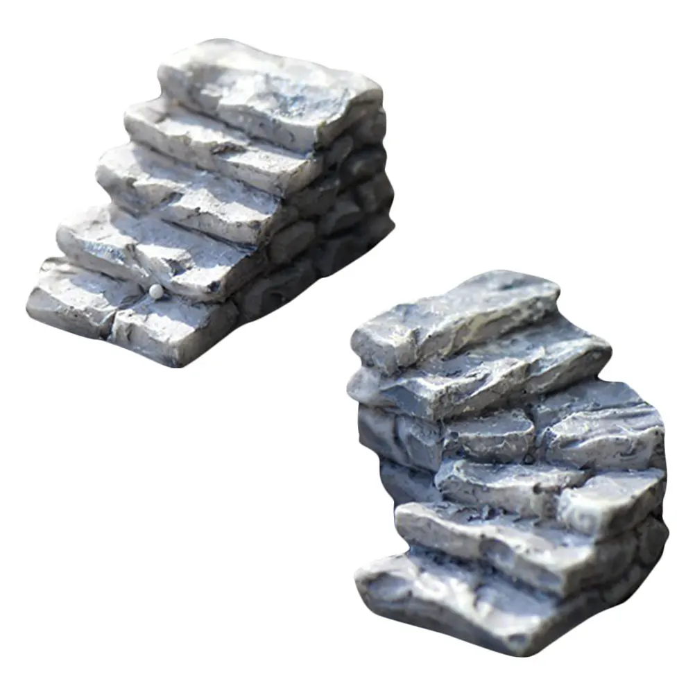 2Pcs Miniature Stairs Straight Curved Resin Ornament Bonsai Landscape Decoration Ornament Steps Stairs Model Garden Model