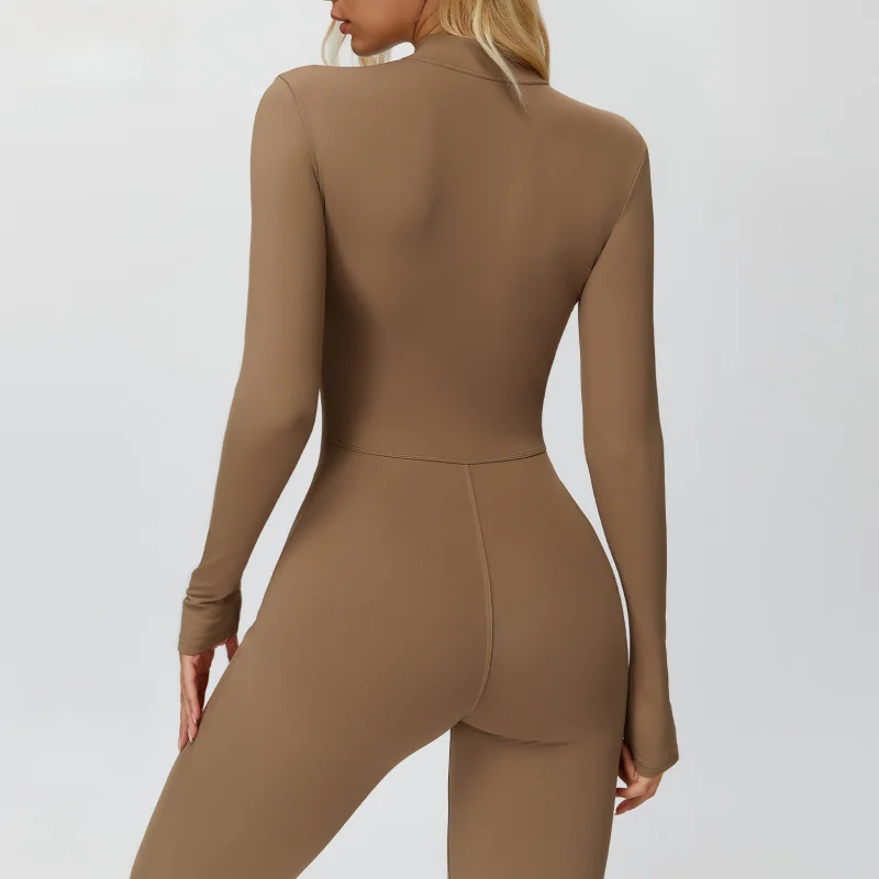 BIANHUI Autumn Winter Fleece-Lined One-Piece Stand Collar Warm Yoga Sporty Jumpsuit Woman Wide-Leg Sports Running Fitness Suit