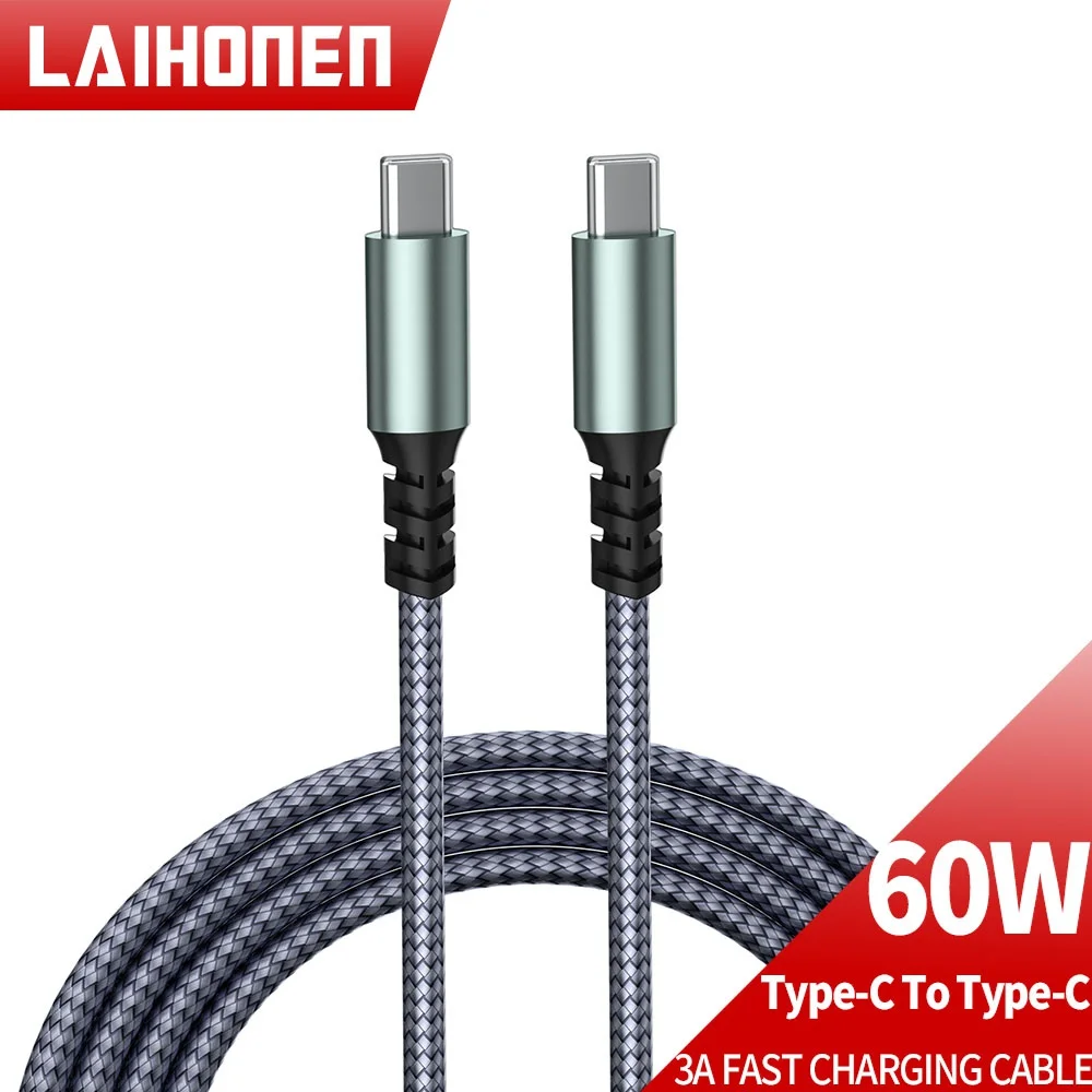 PD60W USB Type C Charge Cable 3A Fast Charging Cable Nylon Braided Charge Wire Cord For Macbook iPhone 15 Samsung S20 Huawei P30