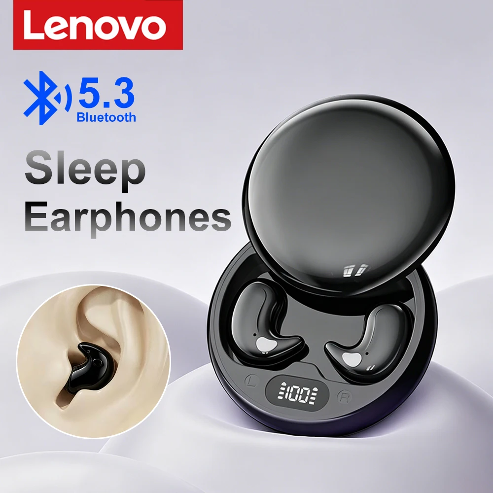 Lenovo Bluetooth Kabellose Ohrhörer Kleine Ohrstöpsel Schlaf- und Sportkopfhörer Unsichtbare Kopfhörer Bass-Soundqualität Headset mit Schiebeabdeckung