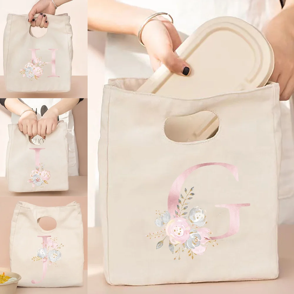 Travel Insulated Lunch Bag Pink Flower Series Handbags Portable Dinner Bags Multifunction School Picnic Cooler Thermal Food Pack