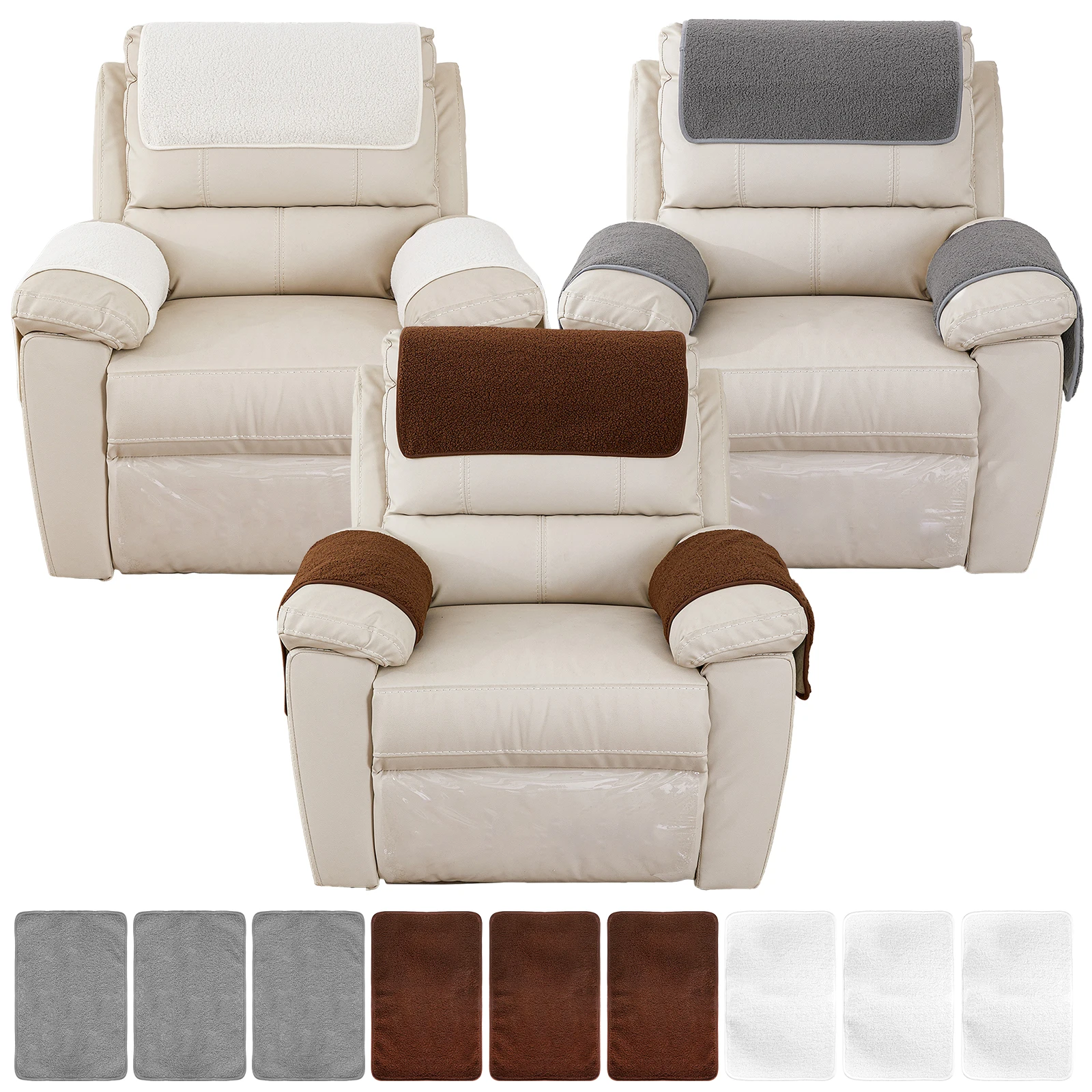 3Pcs Recliner Slipcovers Armrest Covers  Non Slip Sherpa Headrest Protector Recliner Chair for Sofa Recliner Protector 57 X 38cm