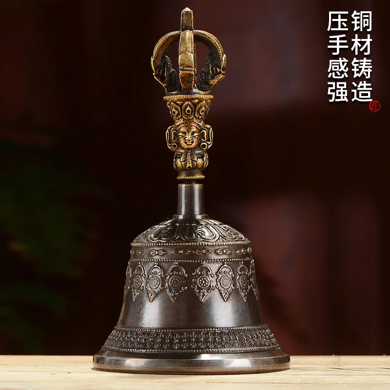 Buddhist Handcrafted , Five-Pronged Vajra Bronze Bell, Eight Auspicious Symbols, Six-Syllable Mantra
