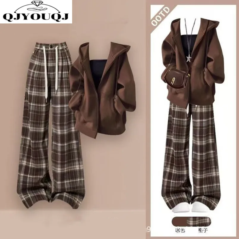 Conjunto de ropa deportiva para mujer, abrigo superior coreano Meilad + pantalones casuales de moda, conjunto de 3 piezas, primavera y otoño