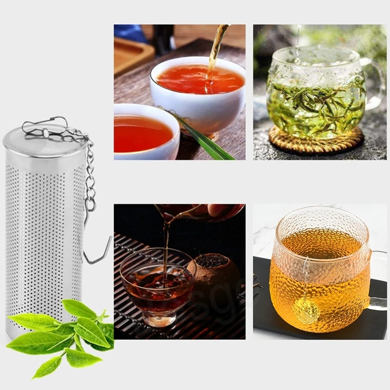 304 Stainless Steel Tea Infuser Mesh Strainer With Hanging Lid Coffee Herb Spice Filter Diffuser Kitchen Reusable Tea Filters