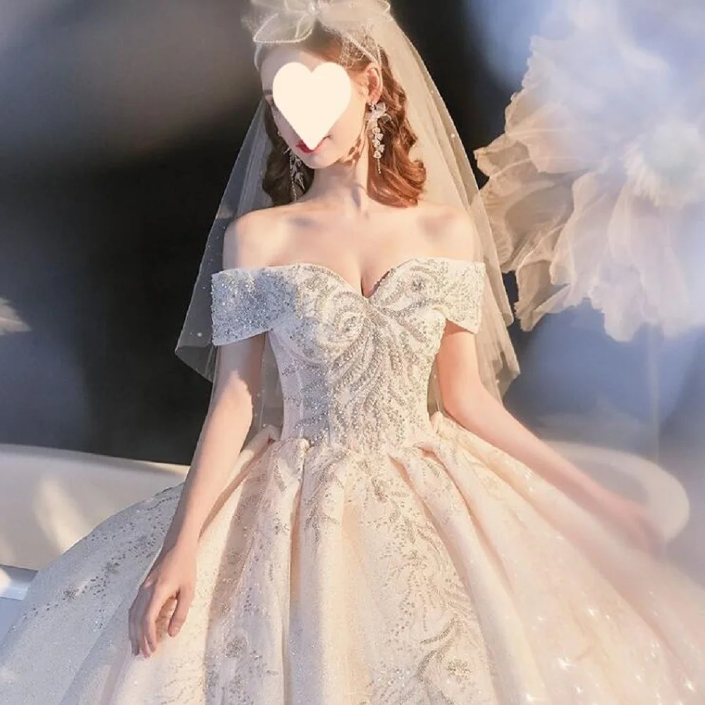 Vestidos de casamento brilhantes fora do ombro para mulheres, vestido de noiva chique tribunal, princesa 2023 2024, 4026, 2024