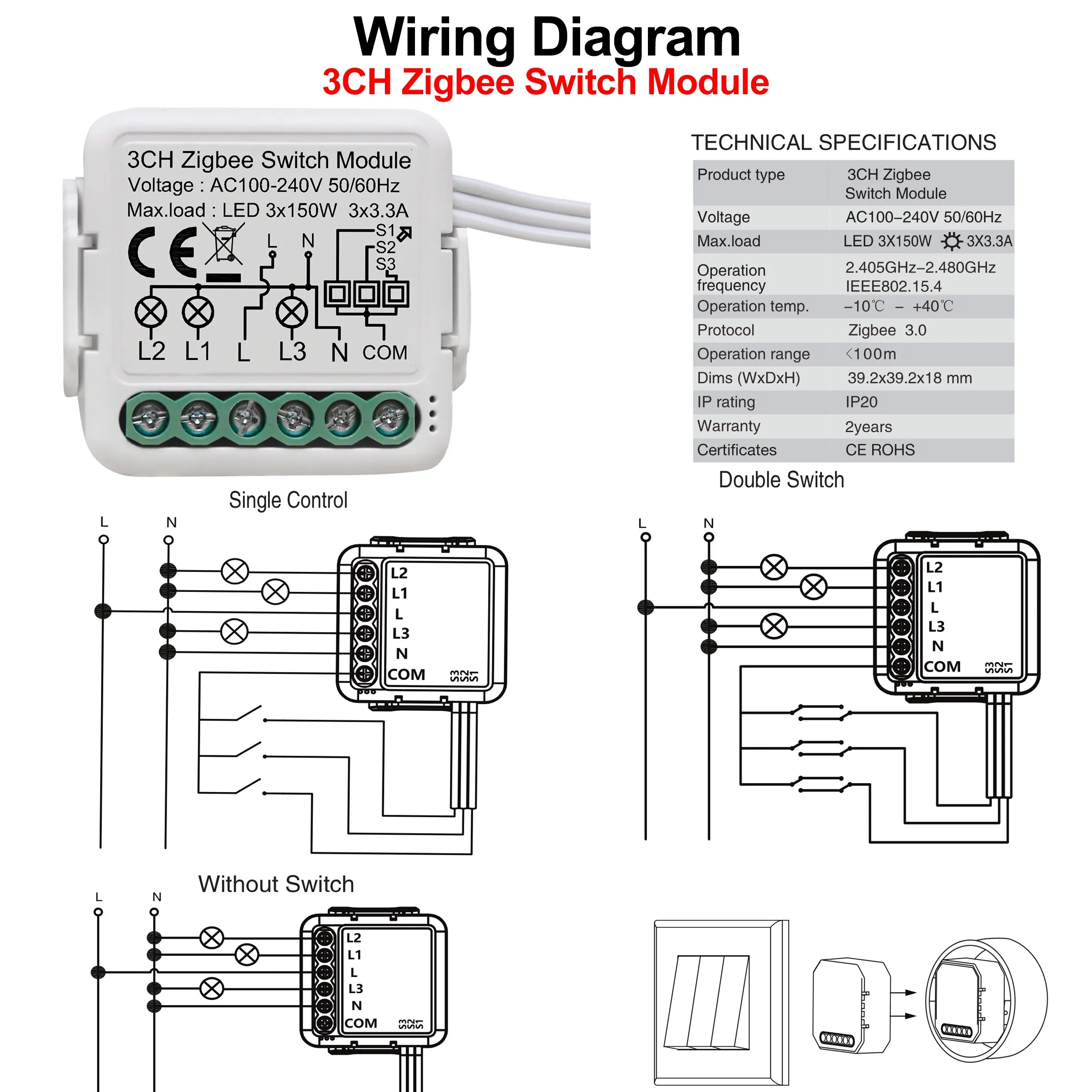 Girier tuya zigbee 3.0スイッチモジュール10aスマートホームダイブレーカー1 2 3 4ギャングサポート2ウェイコントロール機能付きalexa google home