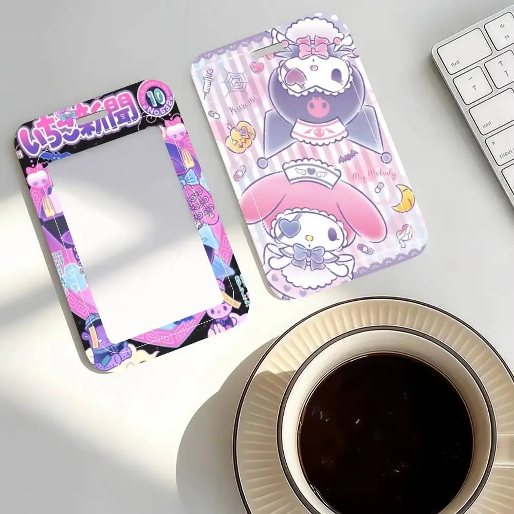 Cute H-Hello K-Kitty Kuromi ID Card Holder Neck Strap Pendant Door Badge Holder Lanyards Keychain Work Credential Case Gift view 4
