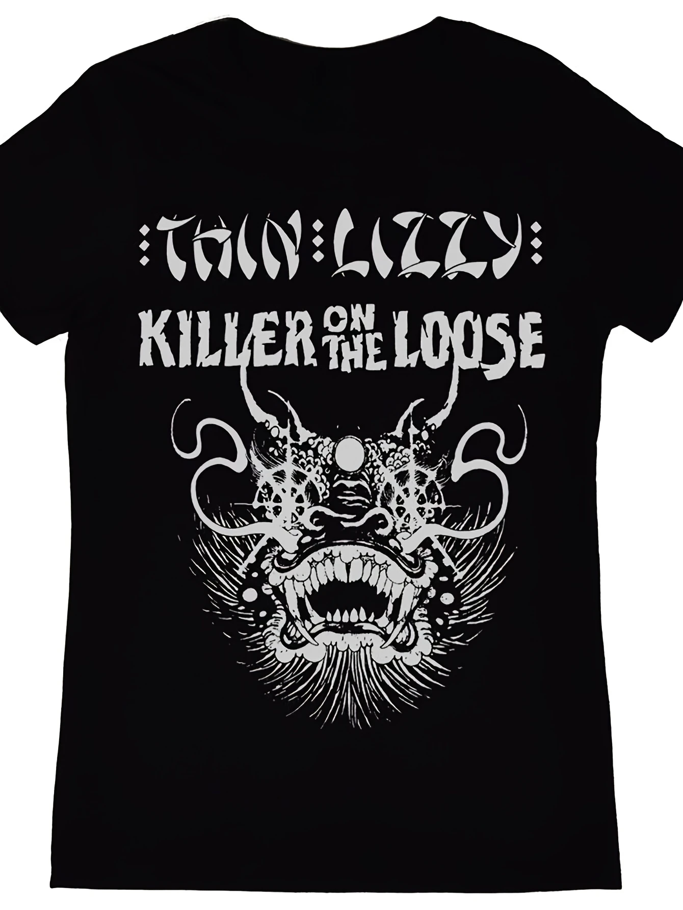 Skinny Lily Killer Appears T-shirt Black Printed Short Sleeve Four Seasons Comfortable, Daily Casual Wear Concert Dress