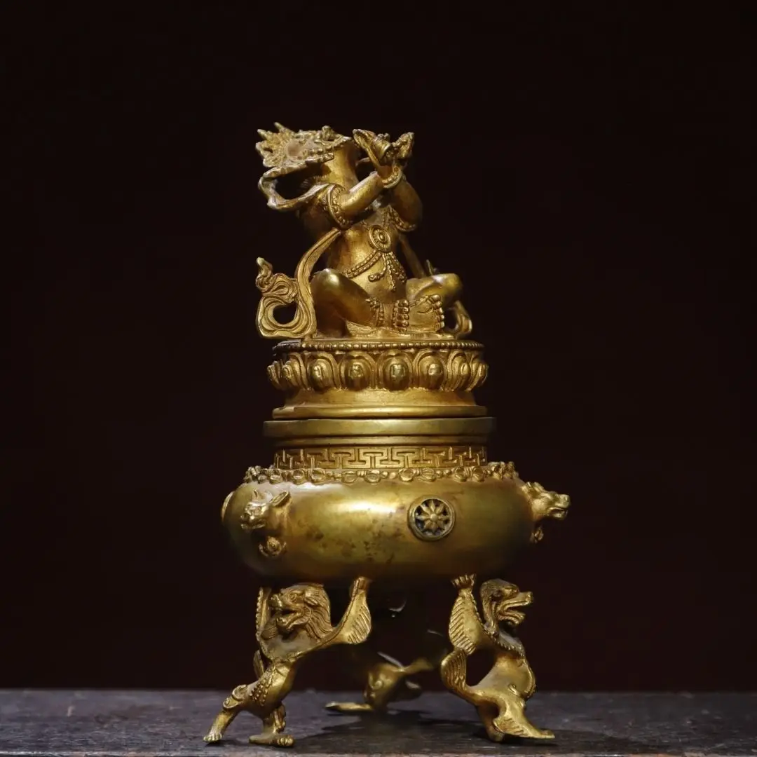 Old Collection Treasures Copper Gilt [Big Black Sky] Incense Burner Height 21 cm Width 12 Caliber 5 Weight 1.1 kg