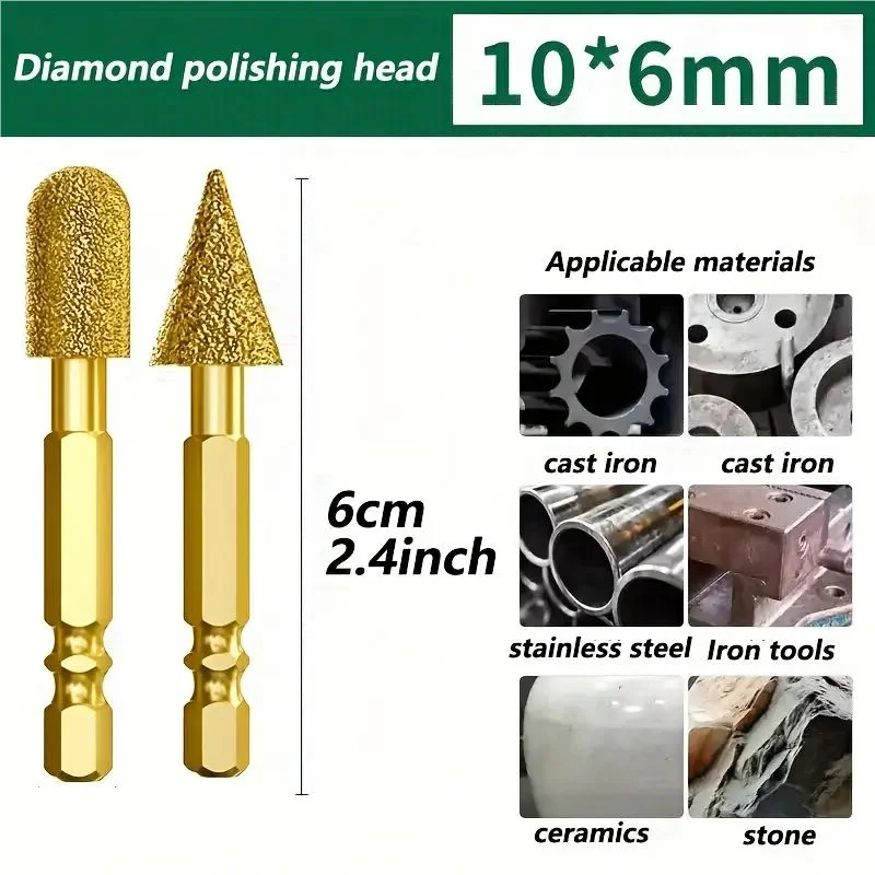3 Stück Diamant-Schleifkopf, Fliesen-Rotationsfeile, Polierkopf für Eisen, Edelstahl, Keramik, Fliesen, passend für Bohrer – Detail 10