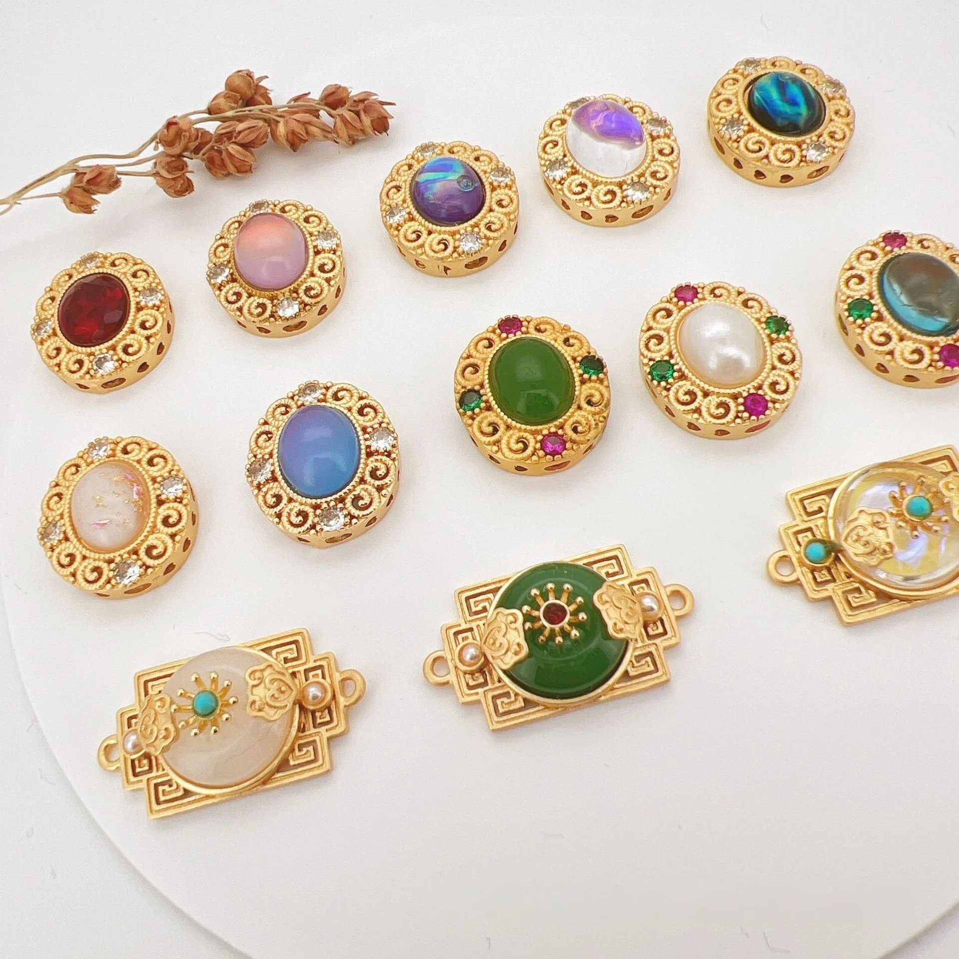 7 Pieces Copper Plated Zirconia Sand Gold Spacer Beads Diy Beads Bracelet Necklace Jewellery Accessories Materials Wholesale