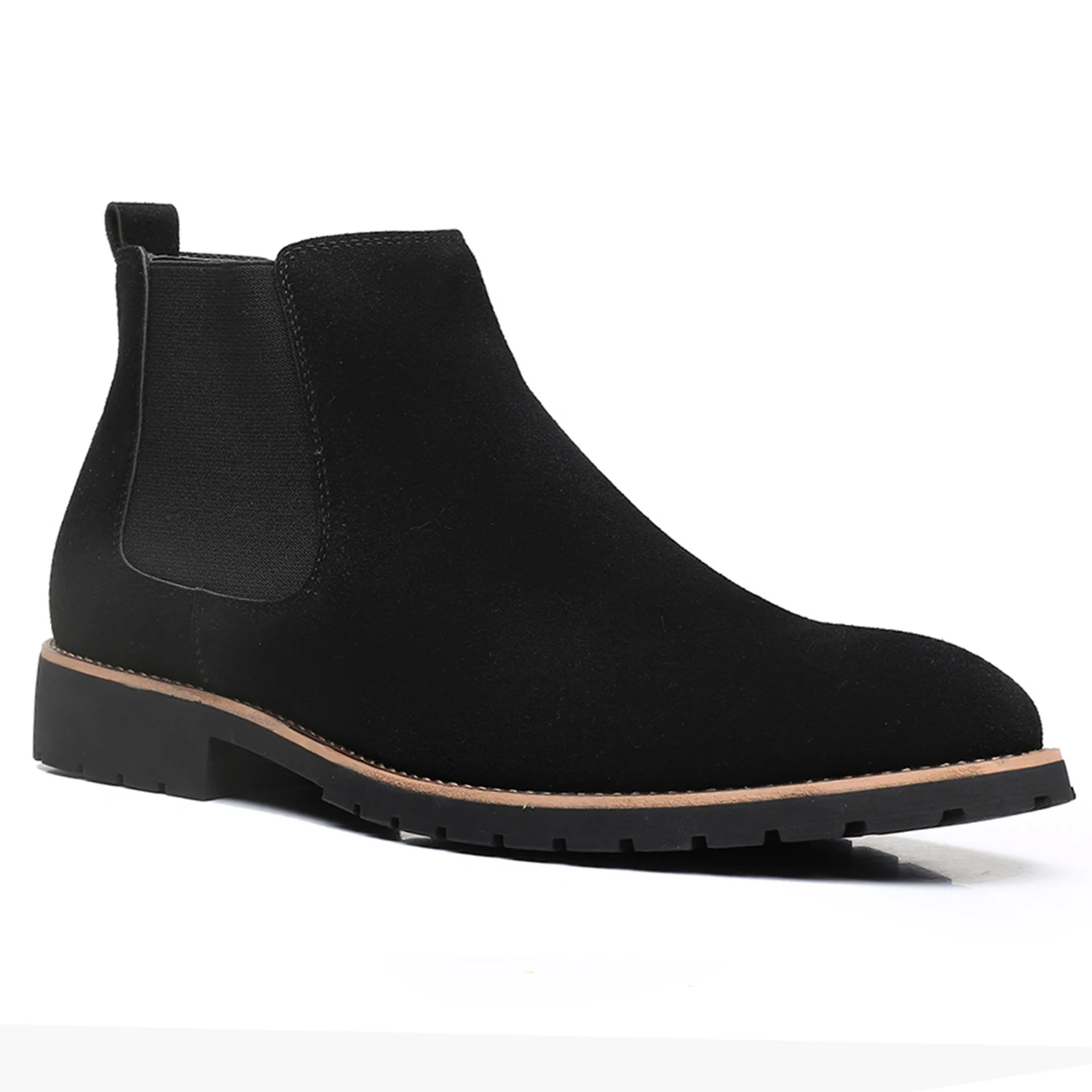Suede Chelsea Boot for Man Pointed Toe Mid-Cut Ankle Men's Winter Boots Slip-on Fashion Casual Loafers Shoes for Man,Black Brown