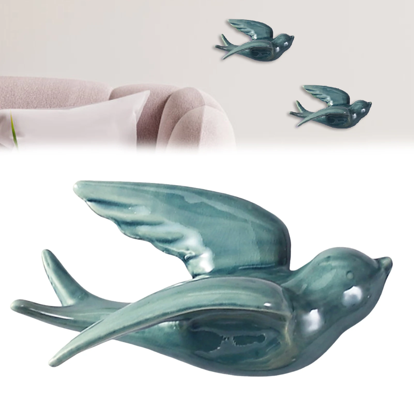 Ceramic Hanging Birds Wall Decor Small Decorative Swallow Ornaments for Living Dining Room Bedroom Interior Wall Art