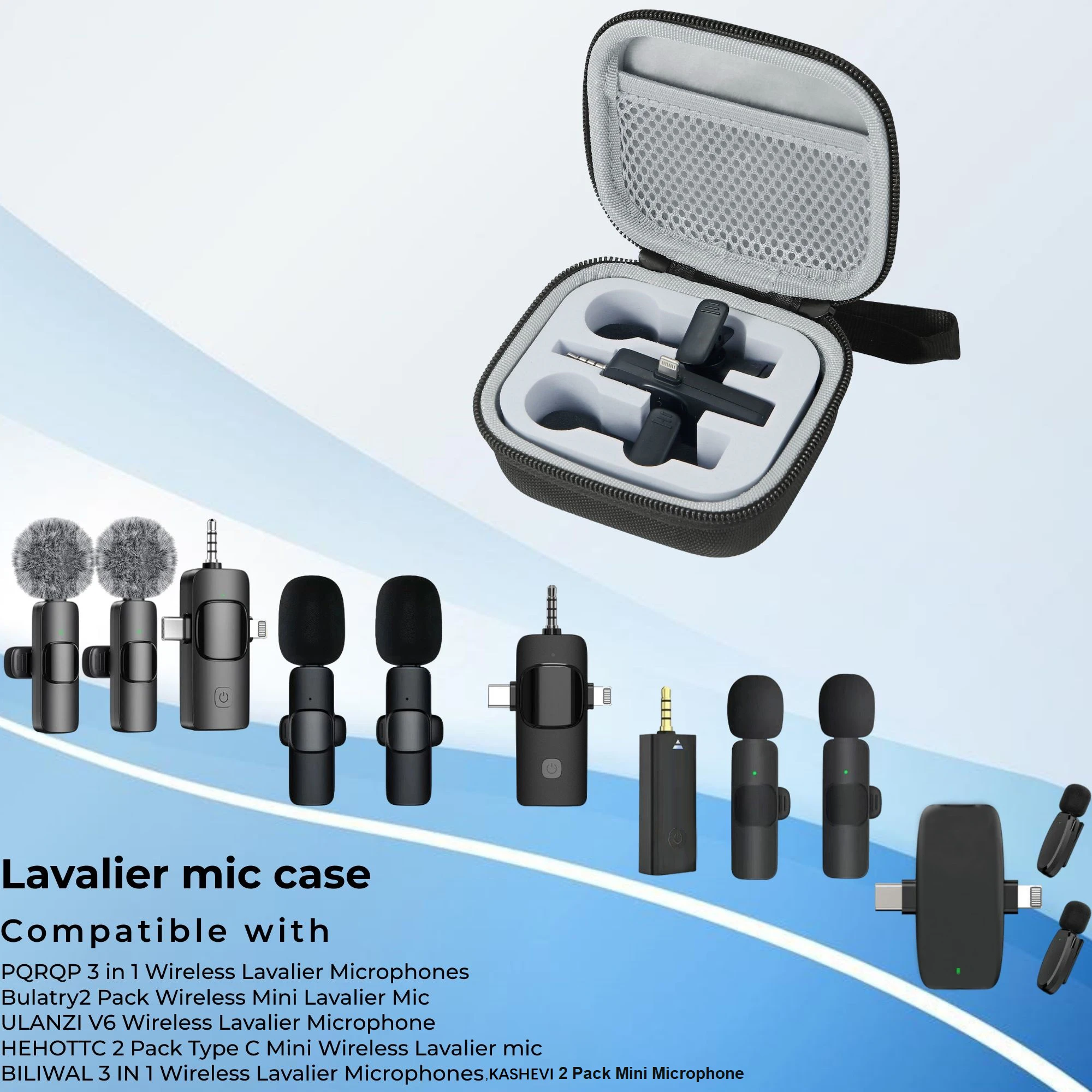 حافظة ميكروفون لاسلكية صغيرة Lav Mic حافظة ميكروفون حقيبة سفر لأنظمة ميكروفونات Lavalier اللاسلكية 3 في 1