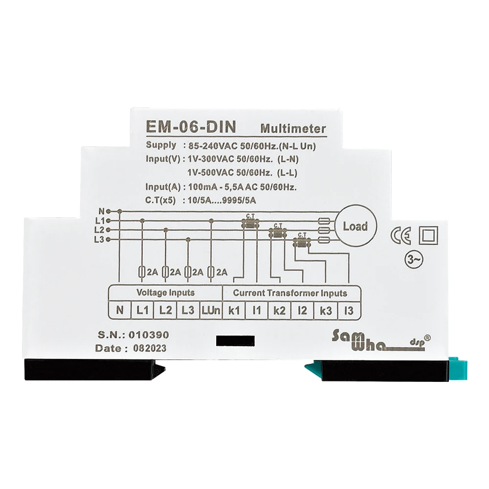 Samwha-Dsp EM-06-DIN Multimeter, Three Phase Volt(L-L),(L-N), Ampere ,Frequency, Phase Sequence Display Panel Meter 12 in 1