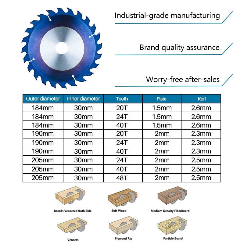 XCAN Circular Saw Blade Carbide Tipped Wood Cutting Disc 184/190/205mm Woodworking Saw Disc TCT Saw Blade